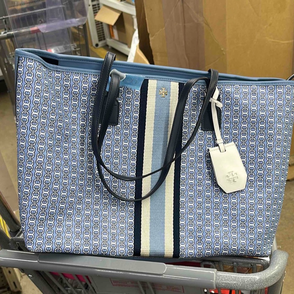 Tory Burch Blue and White Patterned Tote